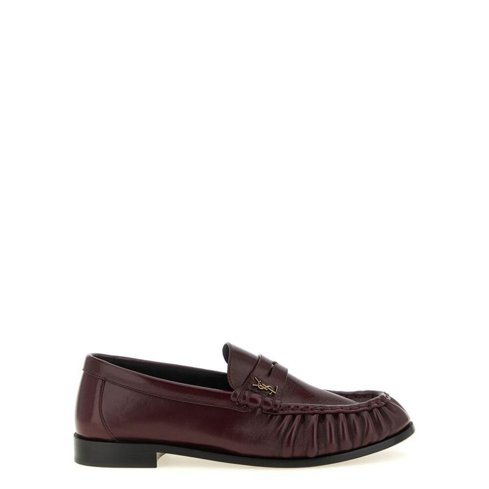 Saint Laurent Bordeaux Calfskin Slip-On Women's Loafers